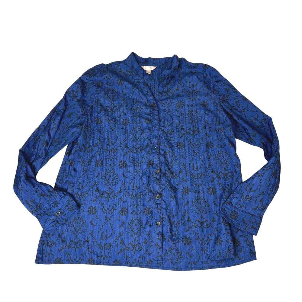 White Stag Blue Depths Floral Damask Crinkle Blouse XL 16-18 WL41211